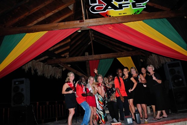 Storming the stage at Rick's Cafe Negril