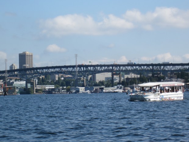 Duck boat in the water